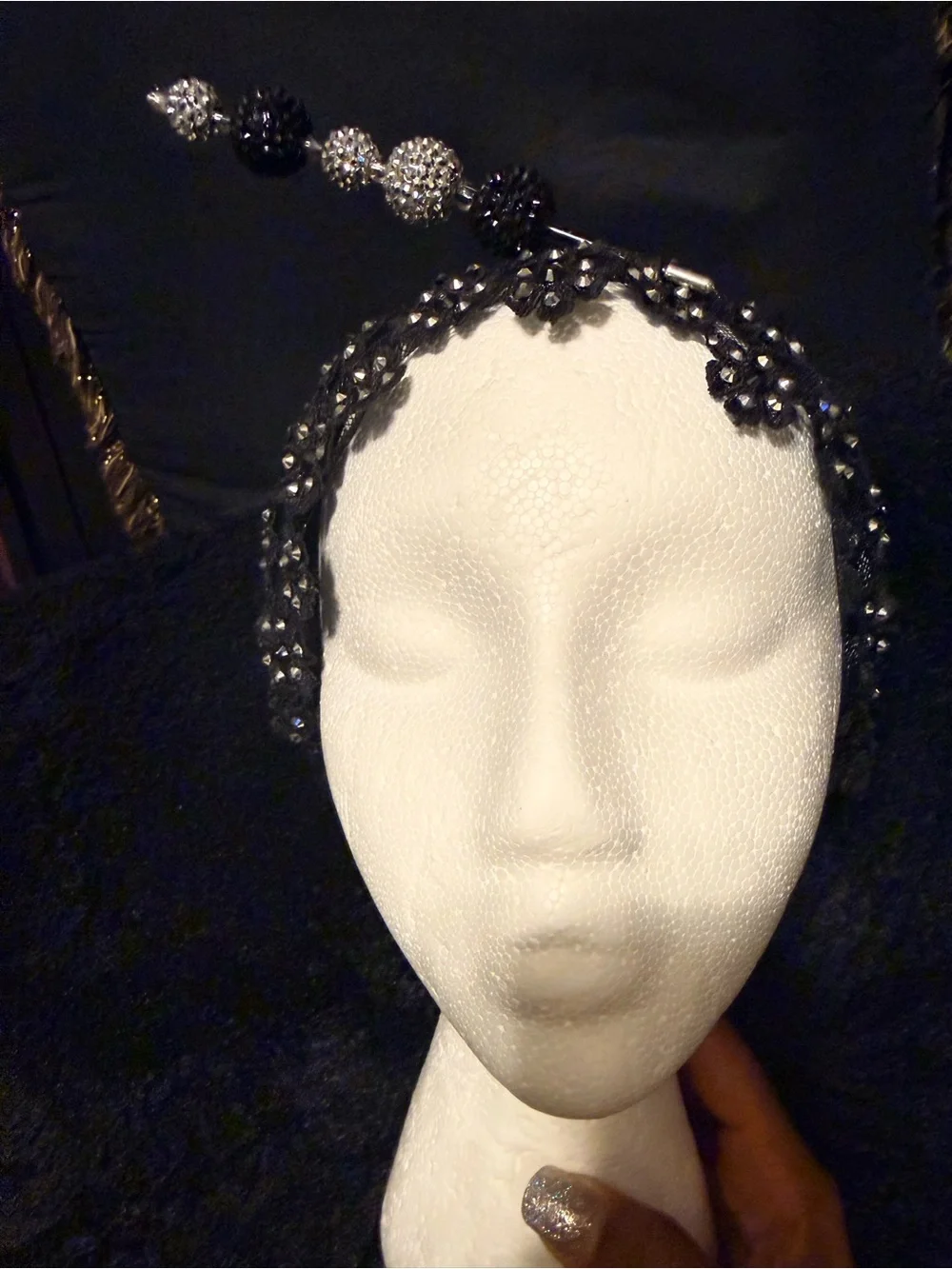 Black Lace Floral Beaded Headpiece